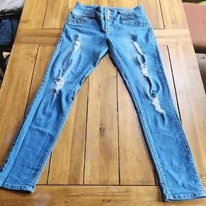 PARA Jeans Company Womens Size 7 High Rise Triple Button Distressed Skinny Jeans